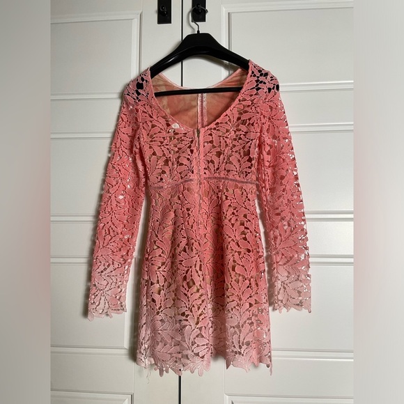 L’Atise Ombre Pink Lace Long Sleeve Mini Dress S - Picture 3 of 6